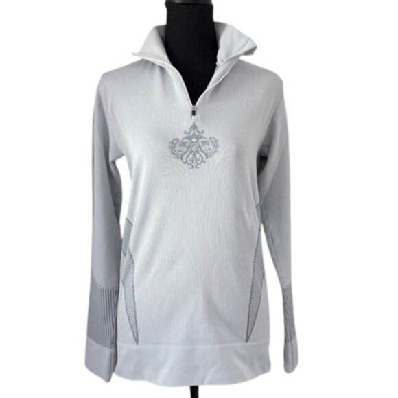 ATHLETA Light Gray Quarter Zip Stretch Pullover Top XL - Picture 1 of 10